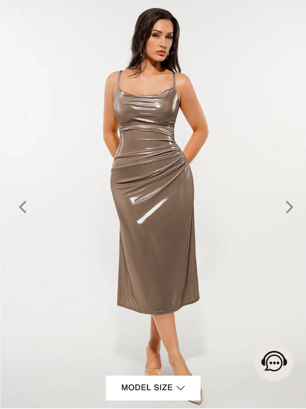 Popilush Built In Shapewear Metallic Taupe Midi Dress